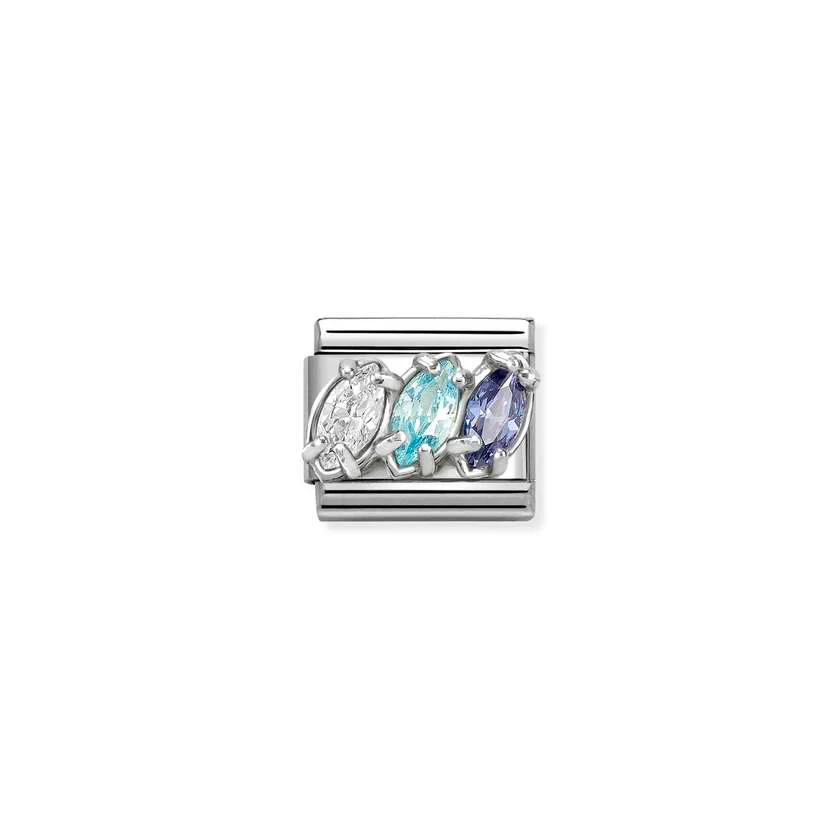 Classic Silver & CZ White, Light Blue & Blue Trilogy Sparkly & Stones Charms
