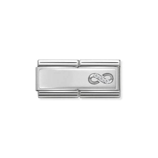 Classic Silver Double Plate Engravable Pave Infinity Loop Charms