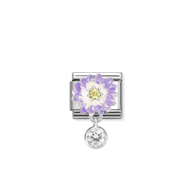 Classic Silver, Enamel and CZ Lilac Daisy with Dangly Roundel Flowers & Nature Charms