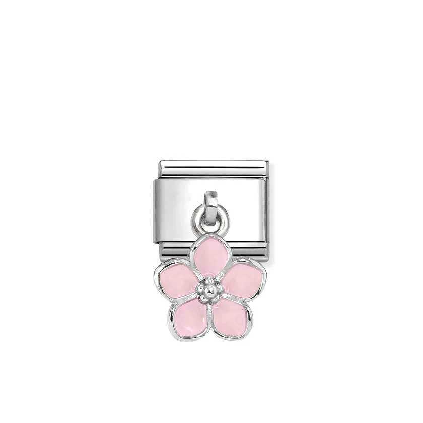 Classic Silver and Enamel Light Pink Flowers & Nature Pendant Charms