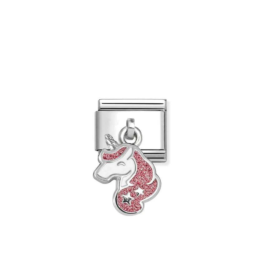 Classic Silver and Enamel New Pink and White Unicorn Fairytale & Fantasy Pendant Charms