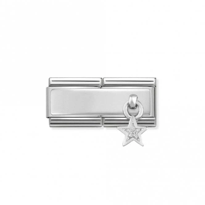 Classic Silver Engravable Double Plate Glittery Enamel Star Hanging Charm