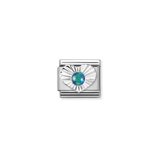 Classic Silver Green Opal Diamond Heart Sparkly & Stones Charms