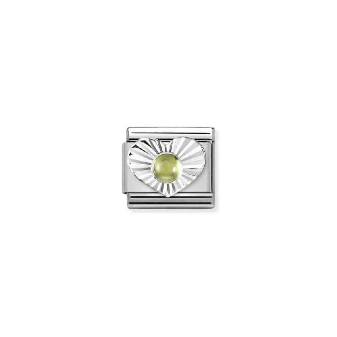 Classic Silver Peridot Diamond Heart Sparkly & Stones Charms