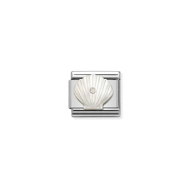 Classic Silver Shell In White Mother Of Pearl Travel & Flag Charms