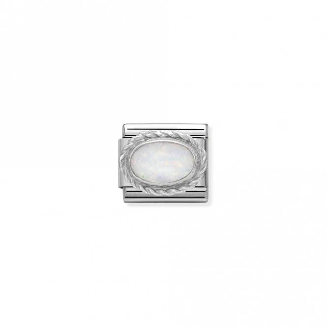 Classic Silver White Opal Oval Sparkly Charms