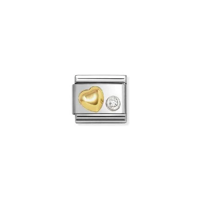 Classic Two-Tone Gold and Silver Raised Heart with White CZ Sparkly & Stones Charms