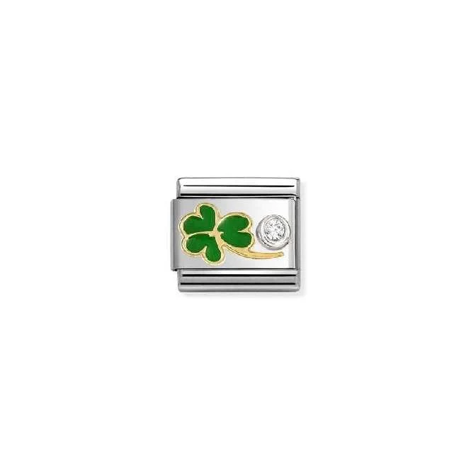Classic Two-Tone Gold, Silver and Enamel Green Clover with White CZ Flowers & Nature Charms
