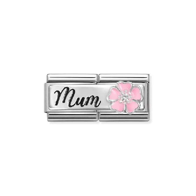 Double Silver Enamel and CZ Mum with Flower Friends & Family Charms