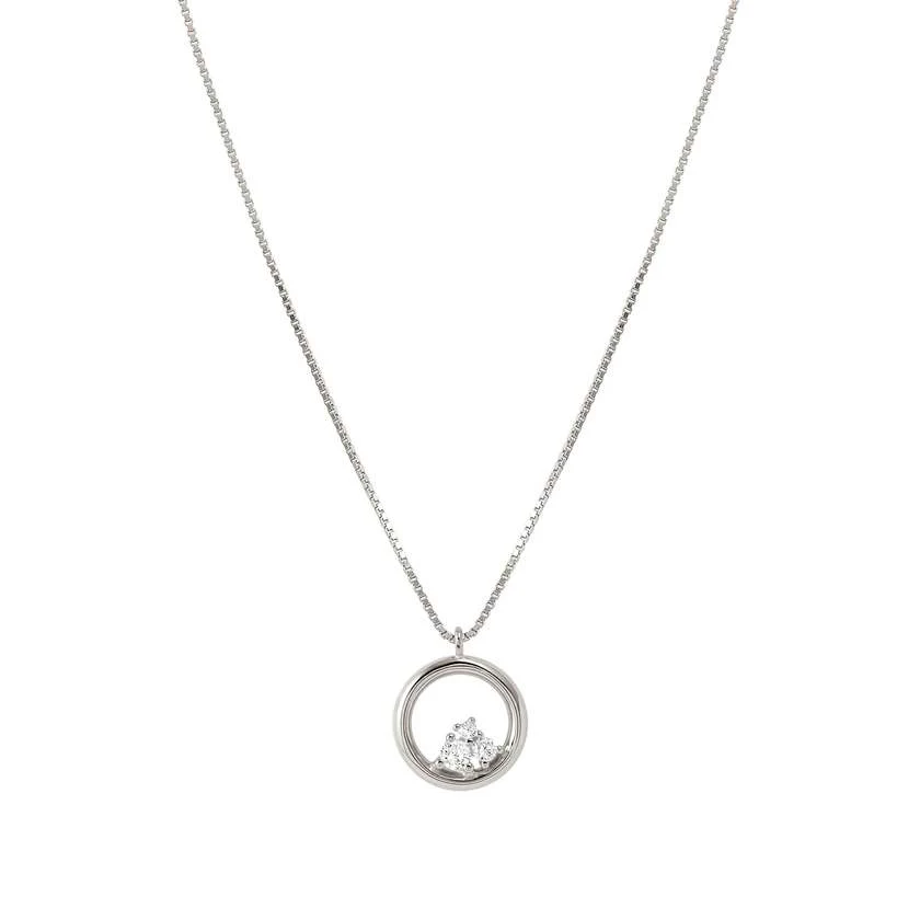 Dreams Beats Circle Pendant Necklace in Silver with CZ