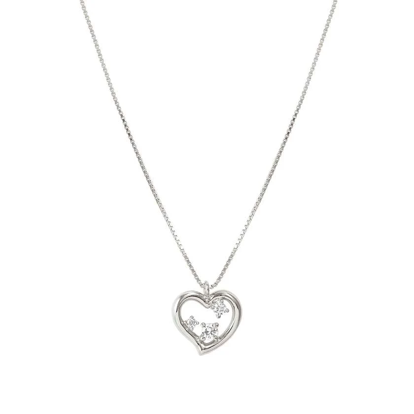 Dreams Beats Heart Necklace in Silver with CZ