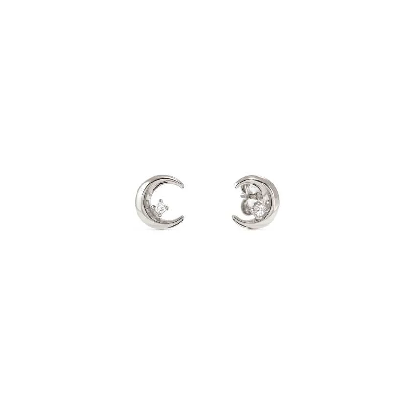Dreams Beats Moon Earrings in Silver with CZ
