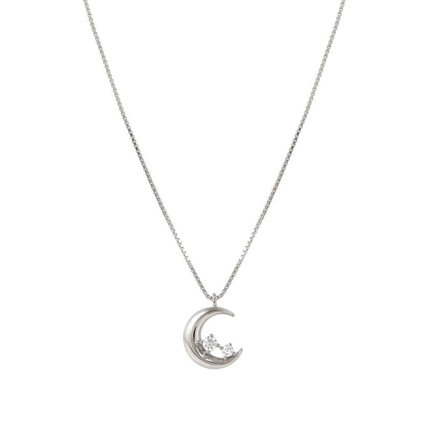 Dreams Beats Moon Pendant Necklace in Silver with CZ