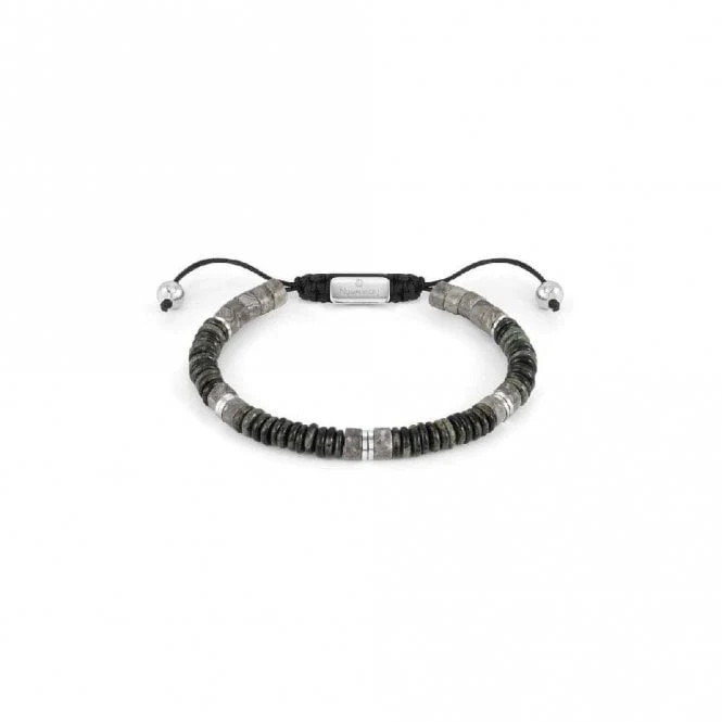 Instinct Style Silver Steel & Grey Jasper Bracelet