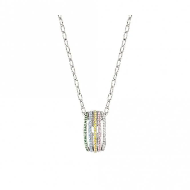 Lovelight Silver and Oval Rainbow CZ Pendant Necklace