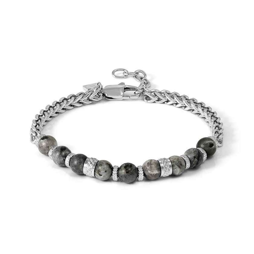 ManVision Chain Bracelet in Silver Steel with Grey Jasper Stones