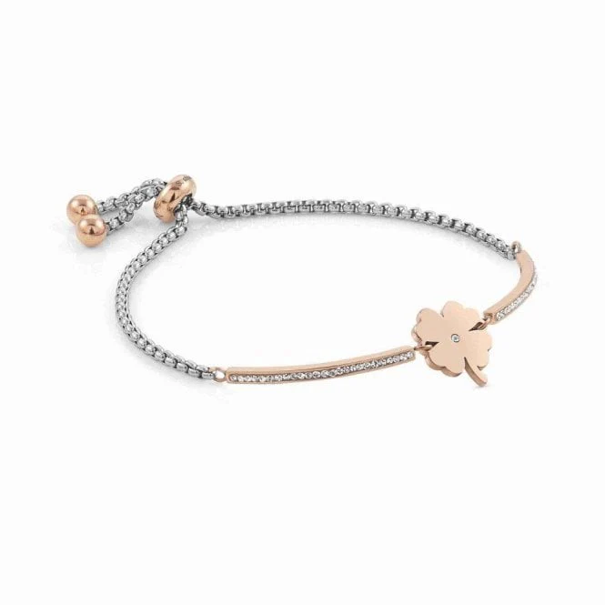 Milleluci Four-Leaf Clover Bracelet in Rich Rose Gold with Clear White CZ
