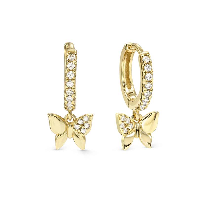Petit Sparkle 18kt Gold Butterfly Drop Earrings with CZ
