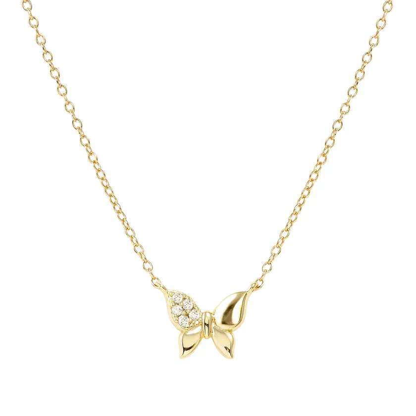 Petit Sparkle 18kt Gold Butterfly Necklace with CZ