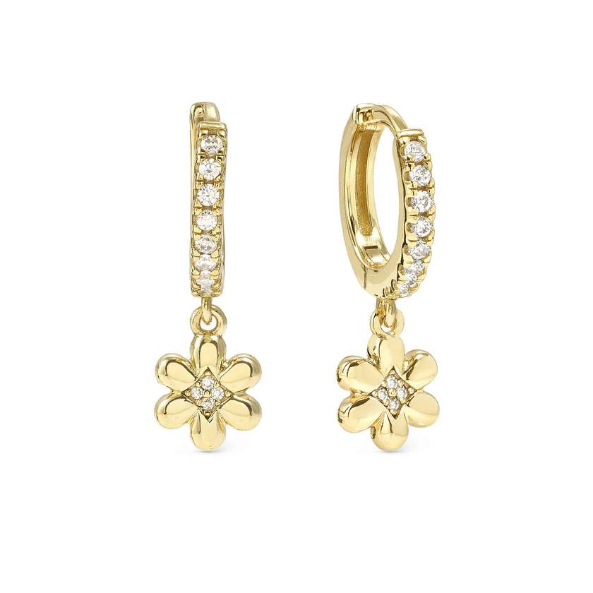 Petit Sparkle 18kt Gold Flower Drop Earrings with CZ
