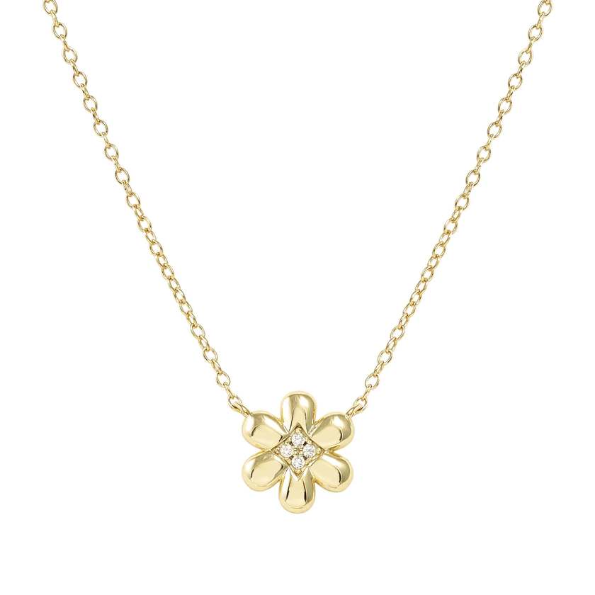 Petit Sparkle 18kt Gold Flower Necklace with CZ