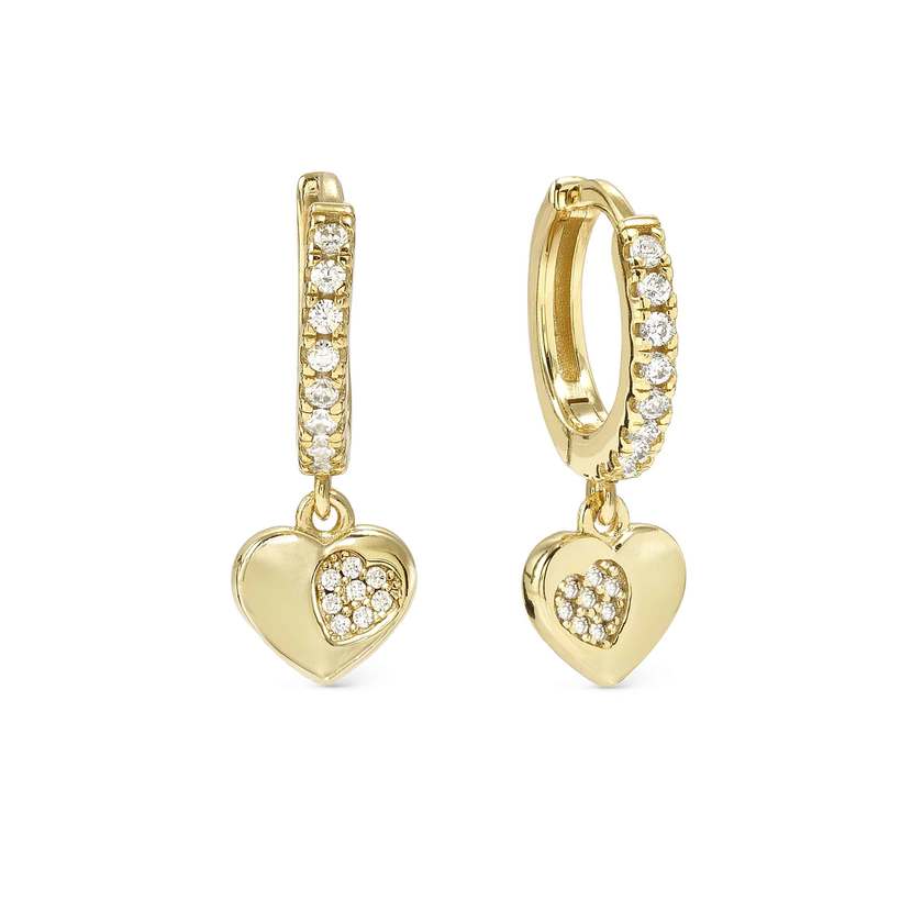 Petit Sparkle 18kt Gold Heart Drop Earrings with CZ
