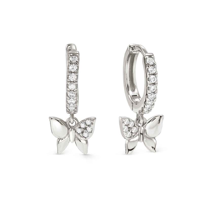Petit Sparkle Silver Butterfly Drop Earrings with CZ