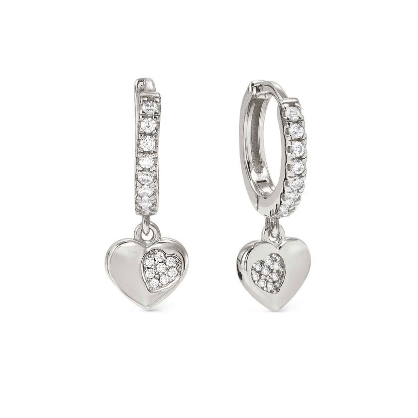 Petit Sparkle Silver Heart Drop Earrings with CZ