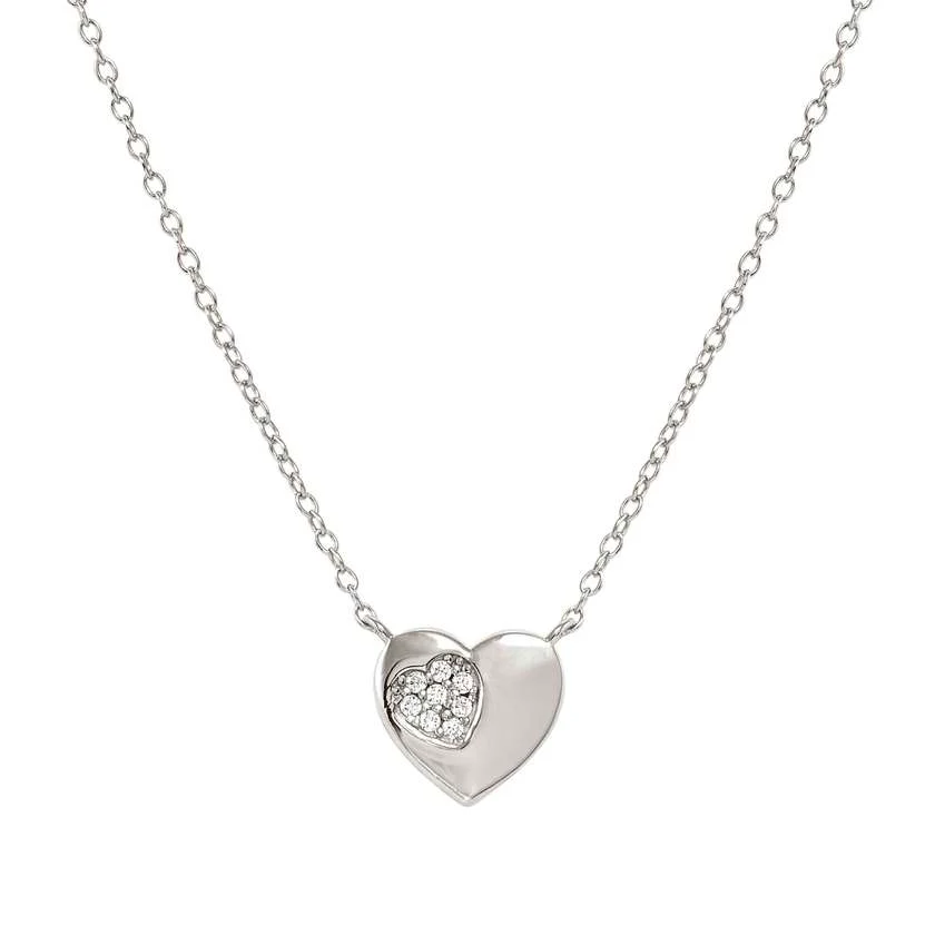 Petit Sparkle Silver Heart Necklace with CZ
