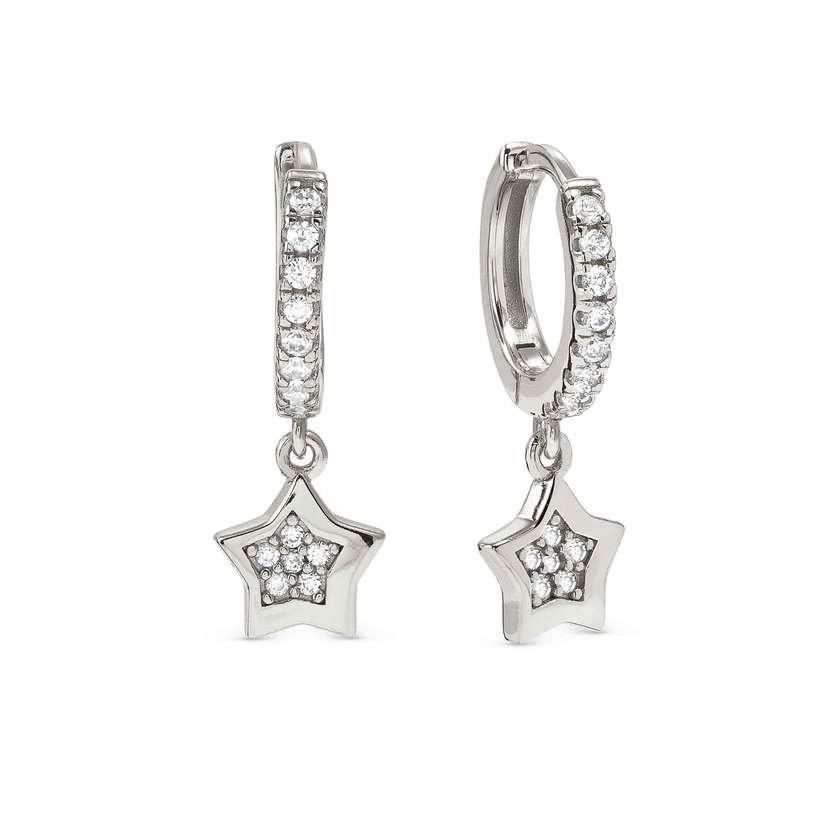 Petit Sparkle Silver Star Drop Earrings with CZ