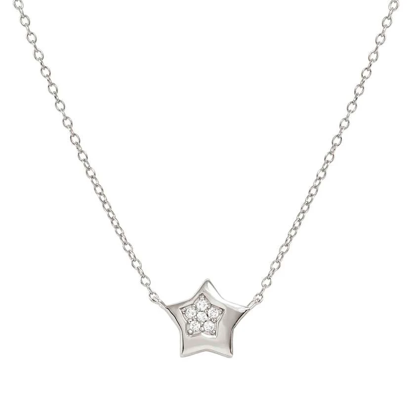 Petit Sparkle Silver Star Necklace with CZ
