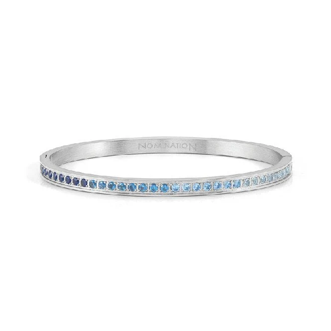 Pretty Bangles Large Bracelet in Silver & Light Blue CZ