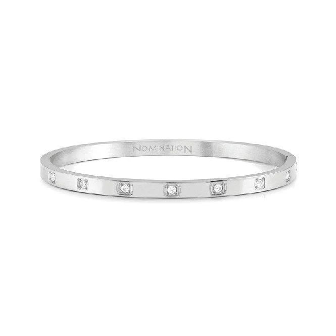 Pretty Bangles Large Bracelet in Silver & Square CZ