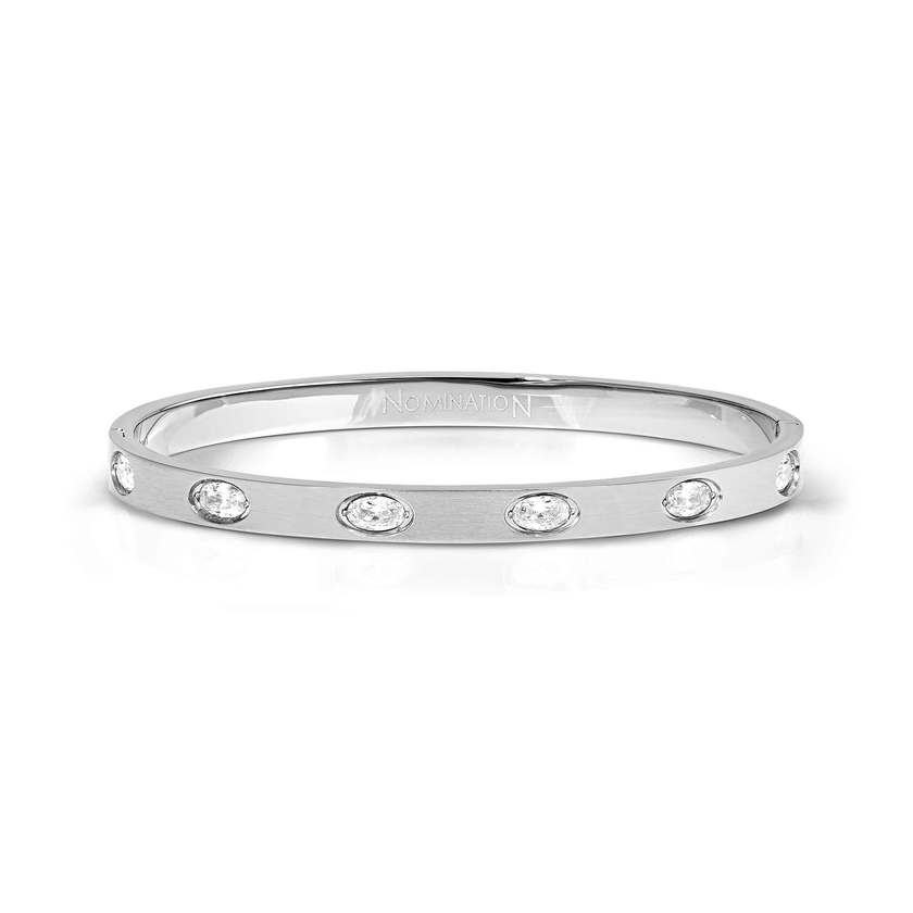 Pretty Bangles Satinshine Medium Bracelet in Silver with 6 White Oval CZ
