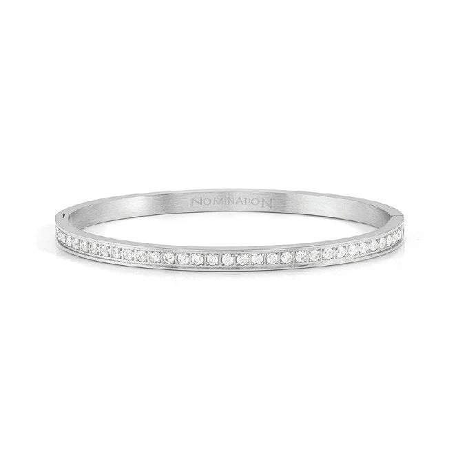 Pretty Bangles Small Bracelet in Silver & Clear White CZ