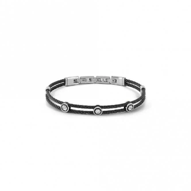 Sea Lover White Cable Bracelet in Black PVD Steel with CZ