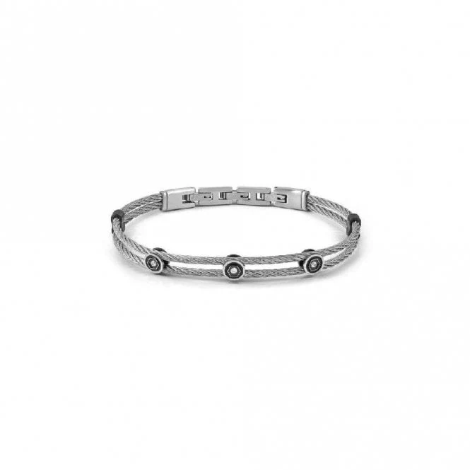Sea Lover White Cable Bracelet in Silver Steel with CZ