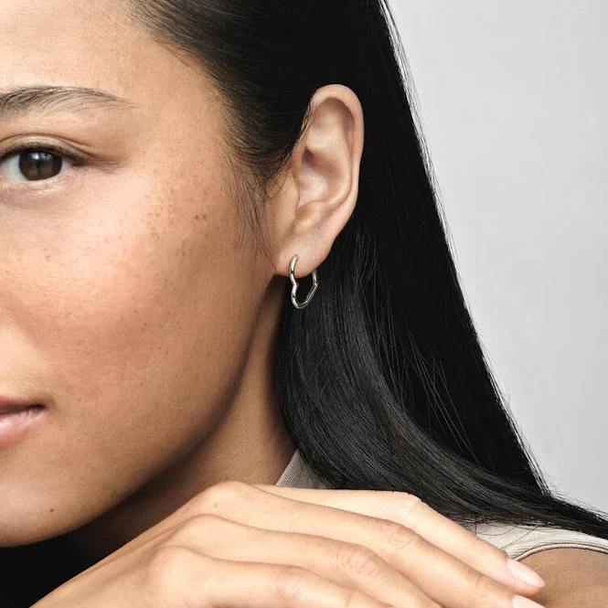 Asymmetrical Small Heart Hoop Earrings - Image 2