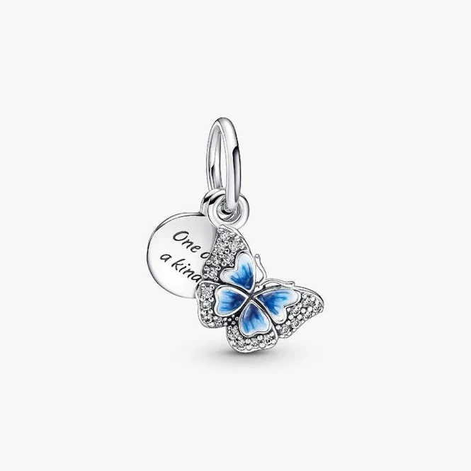 Blue Butterfly One of A Kind Double Dangle Charms