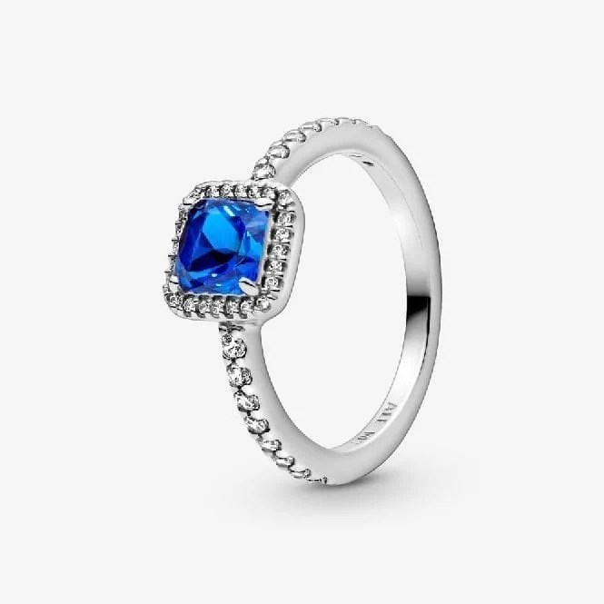 Blue Square Sparkle Halo Ring, Size 60