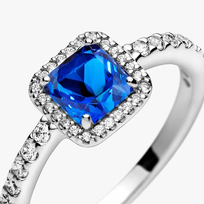 Blue Square Sparkle Halo Ring, Size 48 - Image 2