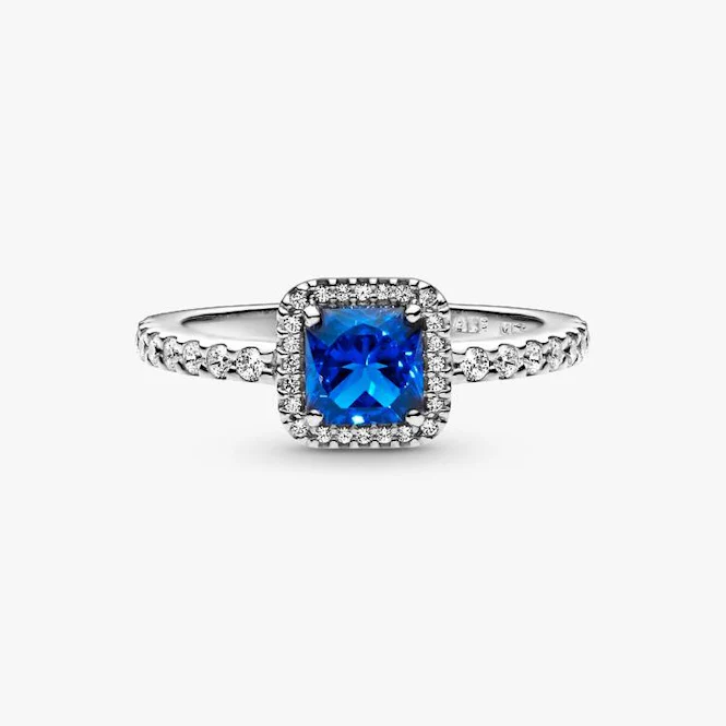 Blue Square Sparkle Halo Ring, Size 48 - Image 3