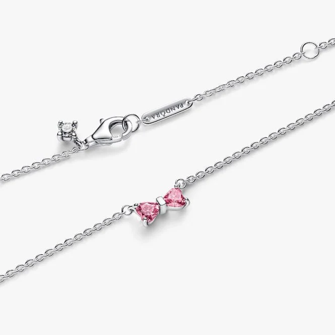 Pink Bow Pendant Necklace, 45cm - Image 2