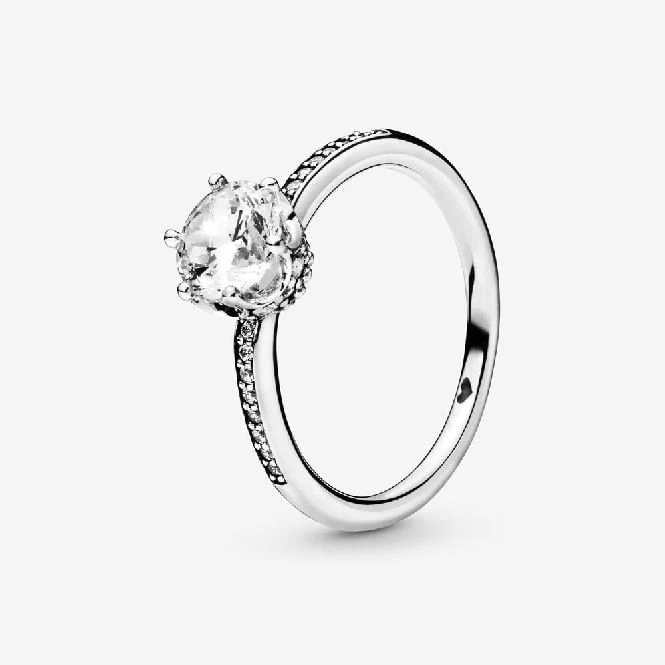 Clear Sparkling Crown Solitaire Ring, Size 60