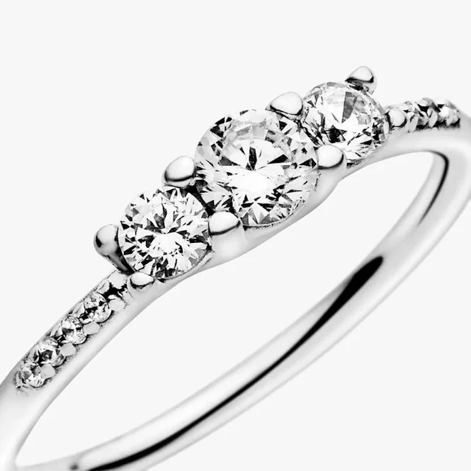 Clear Three-Stone Ring, Size 48 - Image 2