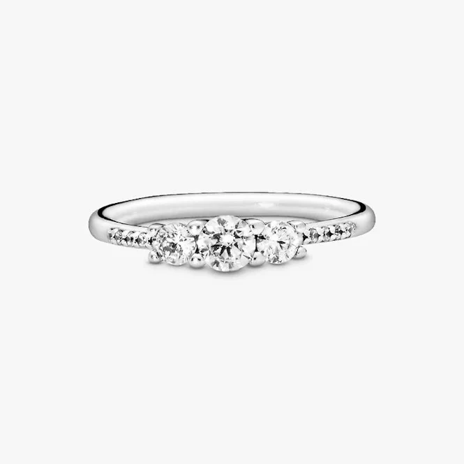Clear Three-Stone Ring, Size 48 - Image 3