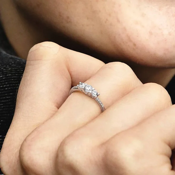 Clear Three-Stone Ring, Size 48 - Image 4
