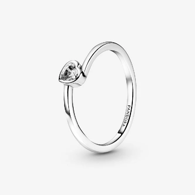 Clear Tilted Heart Solitaire Ring, Size 52