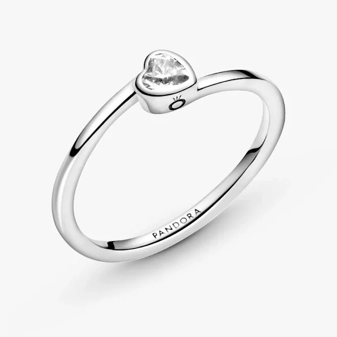 Clear Tilted Heart Solitaire Ring, Size 48 - Image 2