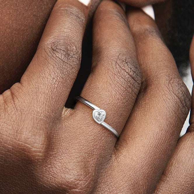 Clear Tilted Heart Solitaire Ring, Size 48 - Image 3